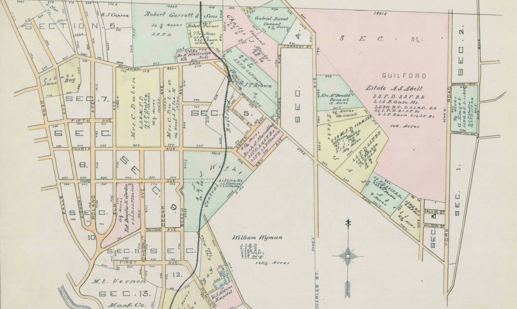 Guilford estate and nearby properties, 1889 Thompson Atlas, courtesy the Baltimore City Archives