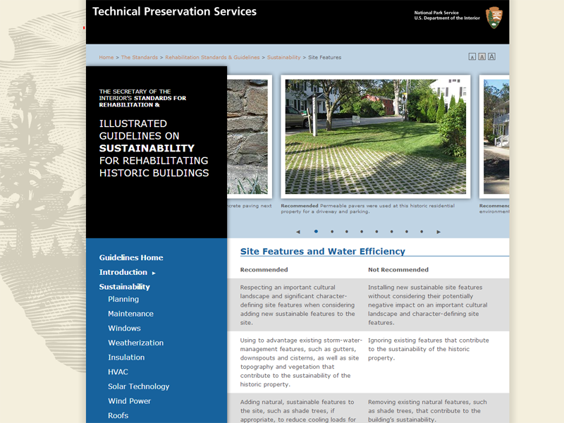 Site Features—Sustainability Guidelines—Technical Preservation Services, National Park Service