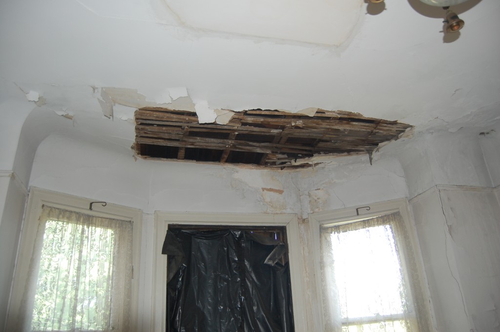 Damaged ceiling, Bolton Hill Rowhouse