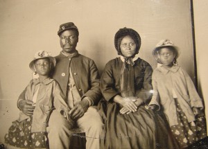 Armbrotype portrait likely of a soldier in the U.S. Maryland Colored Troops and family. Courtesy Library of Congress, LC-DIG-ppmsca-26454.