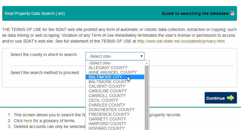 How to search the SDAT Real Property Database
